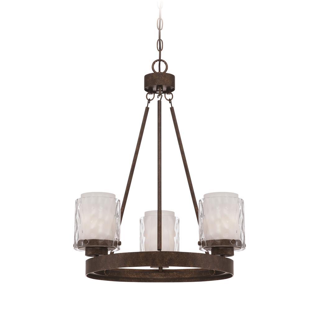 Craftmade 35423-PR Kenswick 3 Light Chandelier in Peruvian Bronze with Clear Hammered (Outer)/Frosted Ribbed (Inner) Glass